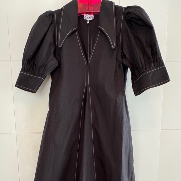 GANNI Black Cotton Poplin V-Neck Dress - ‘NEW’ EU 36 (US 6) - Picture 3 of 8